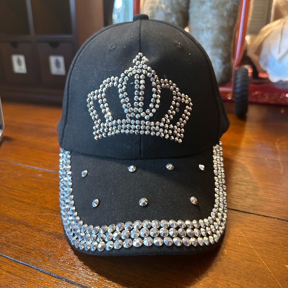 Rhinestone Crown Baseball Cap - Black
